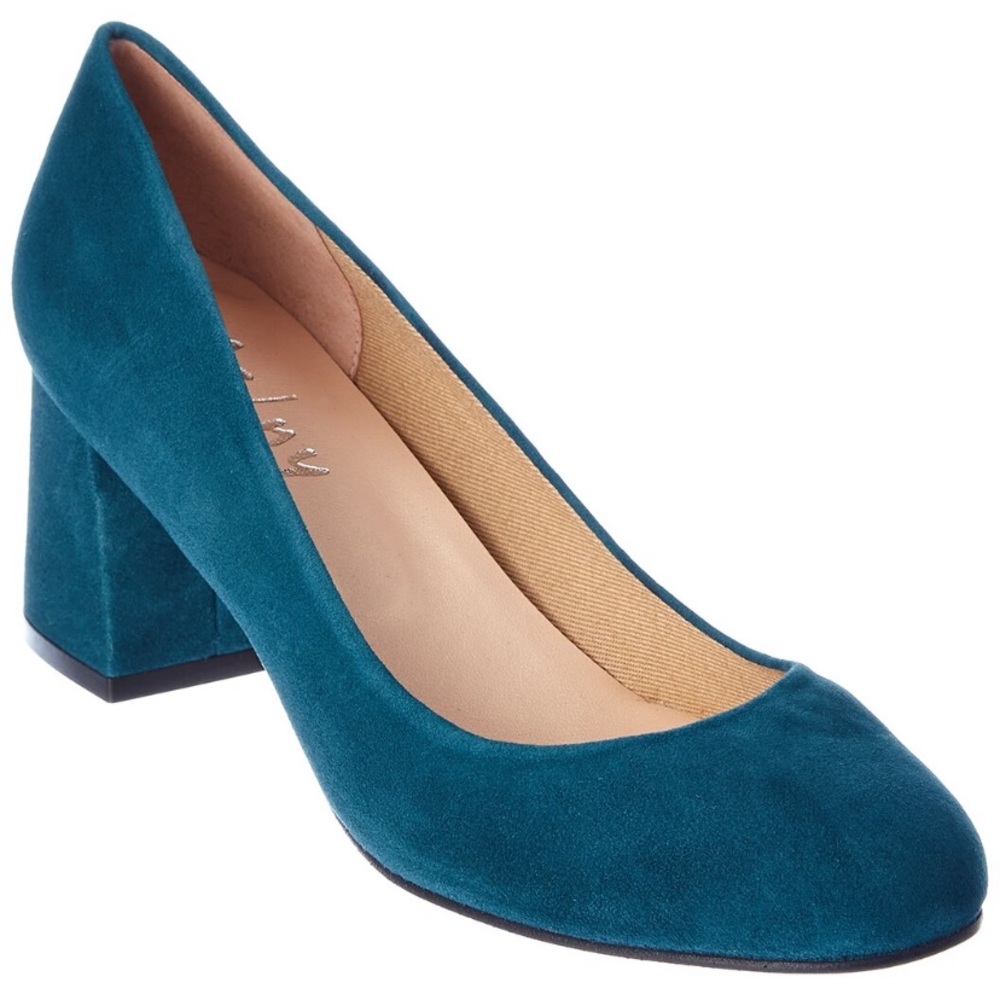New French Sole Trance Teal Suede Pump Heel Teal Blue Green